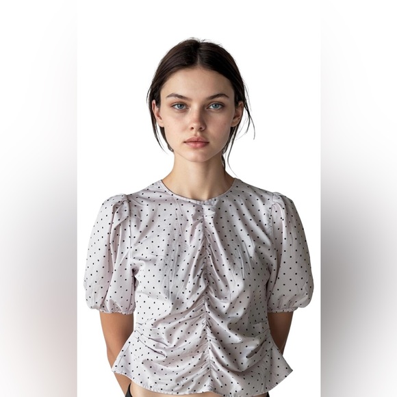 J. Crew Cream Polka Dot Puff Sleeve Blouse - Picture 2 of 9